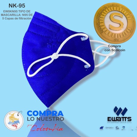 Tapabocas Mascarilla KN95 Invima 5capas X20u Ewatts Color Azul rey