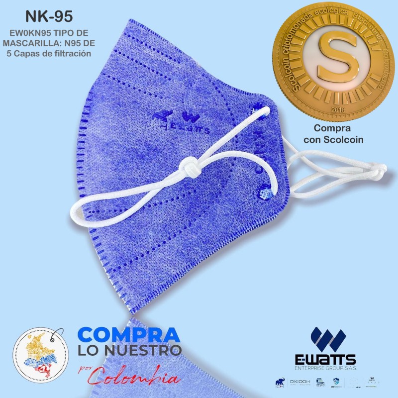 Tapabocas Mascarilla KN95 Invima 5capas X20u Ewatts Color Azul